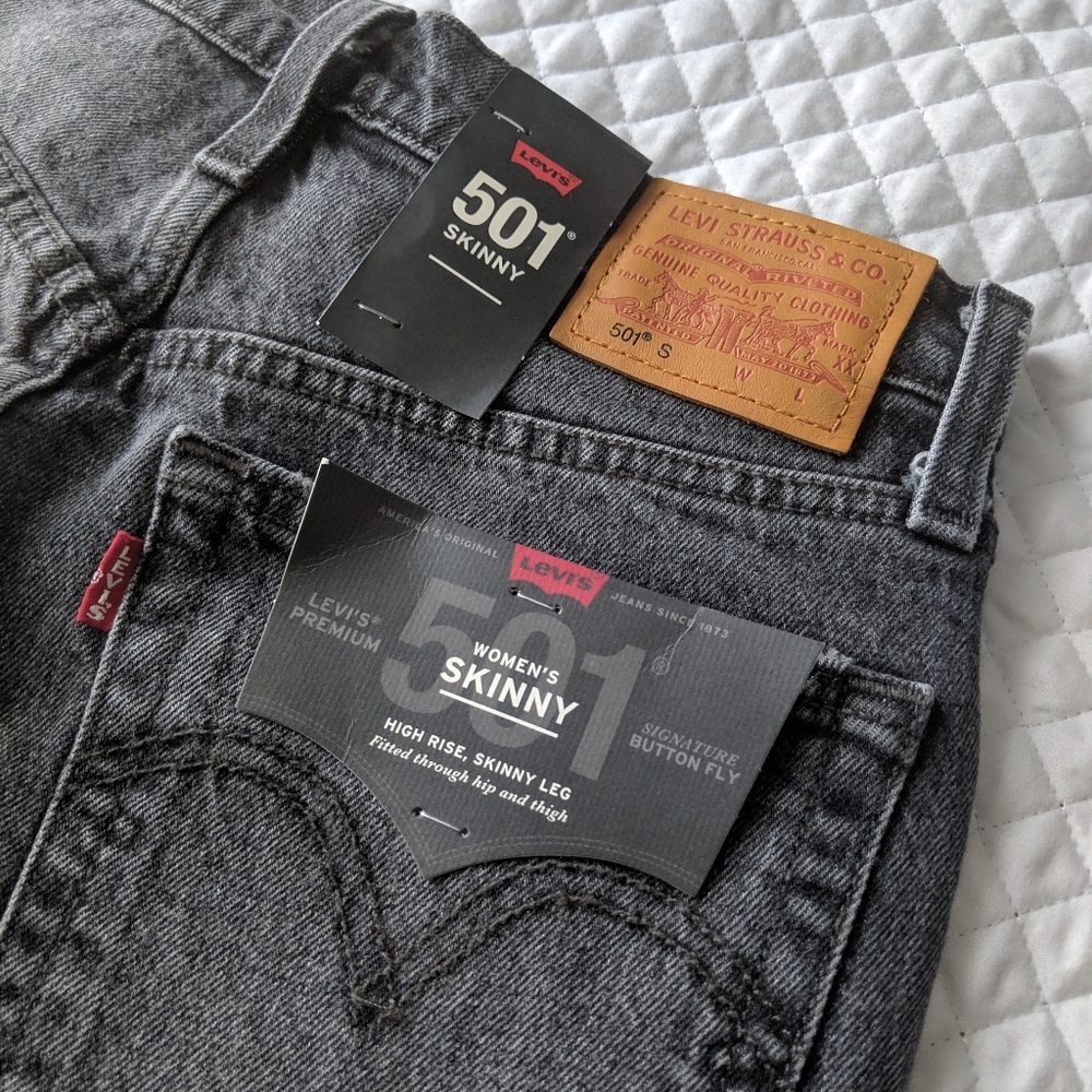 NWT Levi' 501 Skinny Jeans Dark Denim Gray Black - Picture 4 of 8